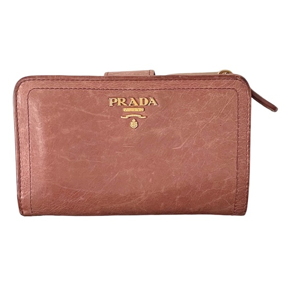 Prada Handbags - Prada pink glace calf leather medium compact French wallet